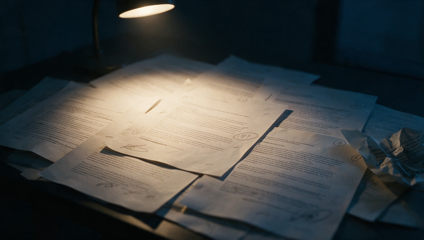 A draft being rewritten in a notebook